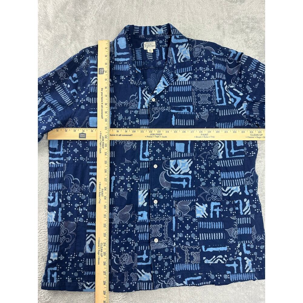 J.Crew Blue Indigo-dyed Indian Madras Patchwork Camp Loop Collar Shirt Men's XL - Picture 8 of 11